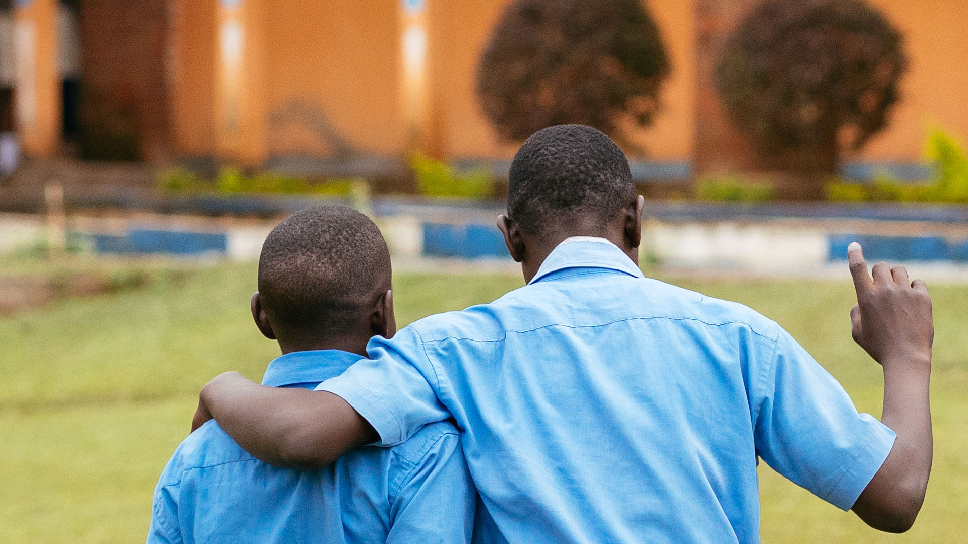 Schoolboys walking in Uganda
